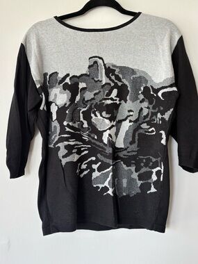 Betty Barclay Metallic Leopard Graphic Knit Sweater Top | Women's US M